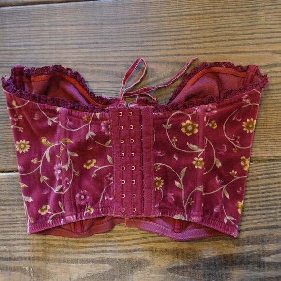 Vintage Y2K Victorias Secret Country Bustier Corset Top 34B Velvet Boho Lace Up - Picture 3 of 8